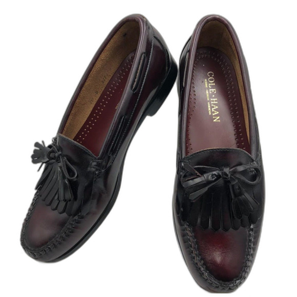 Cole Haan Mens Moccasin Tasseled Slip On Loafer 10D Dress Shoes Burgundy Leather - Picture 7 of 12